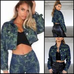 I.AM.GIA Sinead Trucker Denim Jacket in GreenTiger Flap Pockets Y2K Grunge M